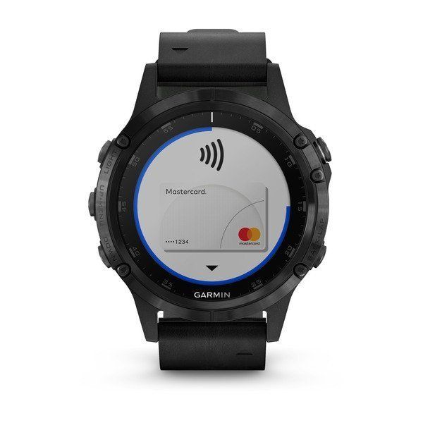 Часы Garmin (Гармин) FENIX 5 PLUS SAPPHIRE черные с черным кожаным ремешком | Мототека